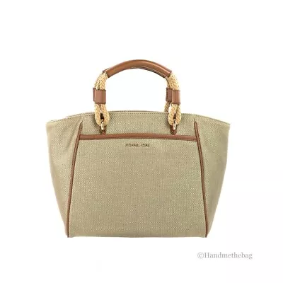 Michael Kors Talia Small Pale Gold Metallic Canvas Grab Tote Crossbody Purse • $115