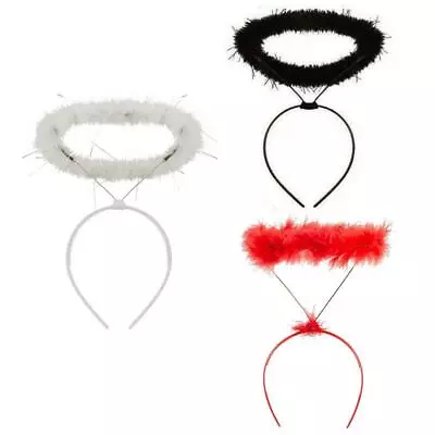 Plain Fluffy Halo Angel Halloween Headband Hen Fancy Dress Costume Party Outfit • £3.15