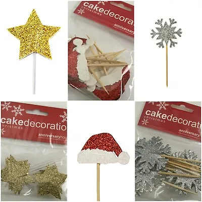 £3.49 • Buy Christmas Cupcake Picks Glitter Decorations Card Toppers Snowflakes Frozen Santa