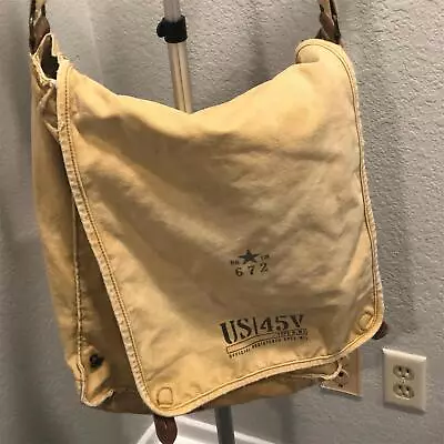 Vintage OLD NAVY Khaki Canvas Military Surplus Style R-M3 Messenger Bag • $19.99