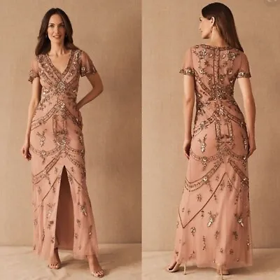 Aidan Mattox BHLDN FATIMA Tea Rose Beaded Sequin Long Formal Dress • $295