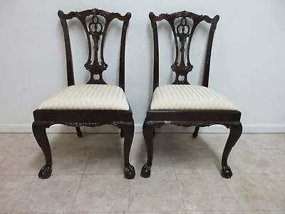 Pair Hickory White Mahogany Dining Room Side Chairs Chippendale Ball Claw B • $629.10