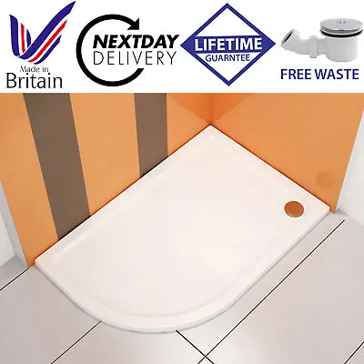 Offset Quadrant Slimline Stone Resin Shower Tray Shower Enclosure + FREE Waste T • £174.99