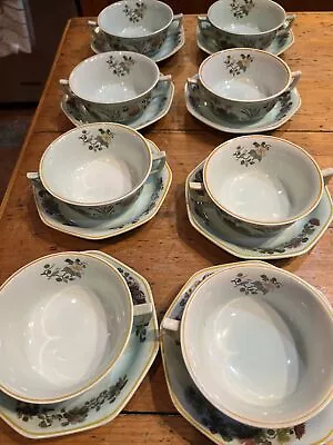 SET Of 6 VINTAGE  Adams England CALYX WARE MING JADE CREAM SOUP Sets • $120