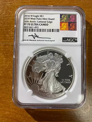 2016 W Silver Eagle $1 Ngc Pf70 2019 West Point Mint Hoard Mercanti Ultra Cameo • $115