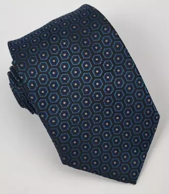 Bencini Polyester Tie Blue Gray Black Geometric Men Necktie Skinny 59 X 3 • $9.74