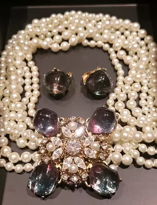 Wow New Kjl Kenneth Jay Lane Gripoix Maltese Cross Pearl Necklace + Earrings Set • $799.99