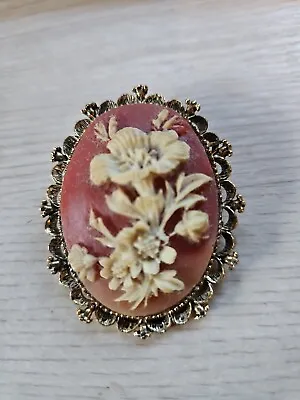 Victorian Cameo Floral Brooch Gerry’s Flowers Pin Pendant Vintage  • $9.99