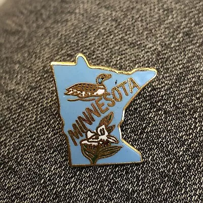 Minnesota State Pin Enamel Light Blue Pinback Bird And Flower Vintage • $14.44