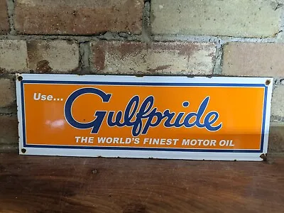 Vintage Gulfpride Gulf Motor Oil Porcelain Gas Station Pump Sign 5.5  X 17  • $169.99