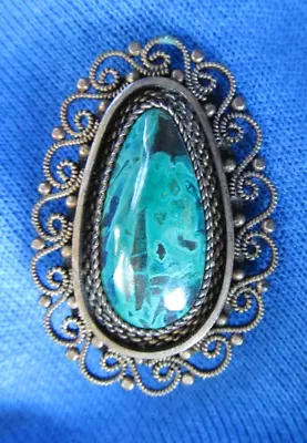 Vintage Israel Eilat Stone Pin 925 Silver (Filigree) • $5