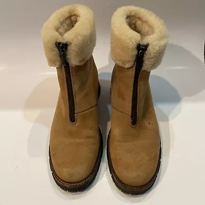 La Canadienne Tan Sheepskin And Leather Zip Up Ankle Boots Shoe Women’s Size 8 M • $39.90