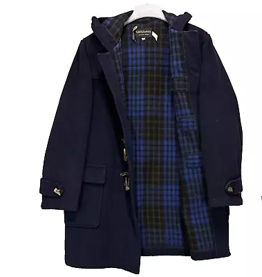 Vintage Gloverall Blue Wool Duffle Coat Size 42 L Tartan Plaid Lined Toggle • $124.40