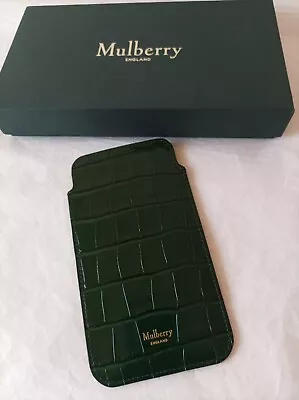 Mulberry Green Croc Universal Leather Phone Case With Card Slots In Gift Box NEW • £79