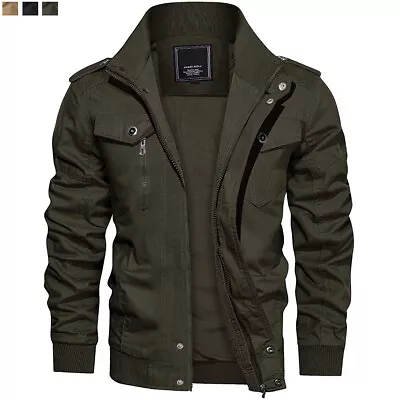 Men's Military Bomber Jacket Cargo Outdoor Training Windbreaker Combat Work Coat • $32.89