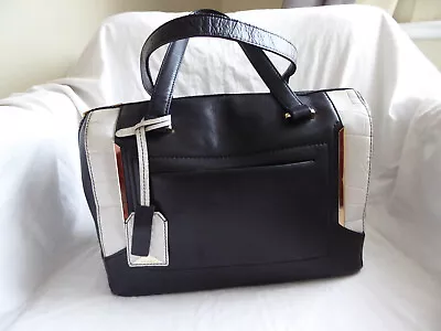 M&S Autograph Black Leather Medium Size 13 W X 10 H Toter Bag 2 Handles • £8.99