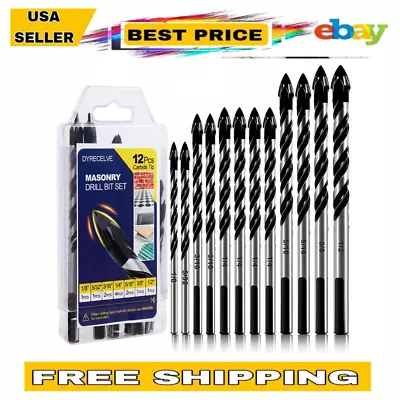 12-PCS Masonry & Concrete Drill Bit Set 1/8 To 1/2 Inch Professional • $12.58