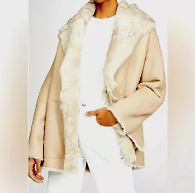 VINCE Cream Toscana Shearling  Cardi  Hooded Coat Size XX-Small $2495 • $695