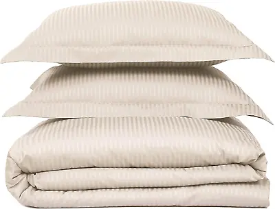 £104.81 • Buy Feather & Stitch 3 Piece Duvet Cover Set Full/Queen Size Beige 100% Cotton Comfo