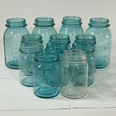 Assorted Lot Of 12 Ball Perfect Mason Jars No Lids (Clear & Aqua) • $49.99