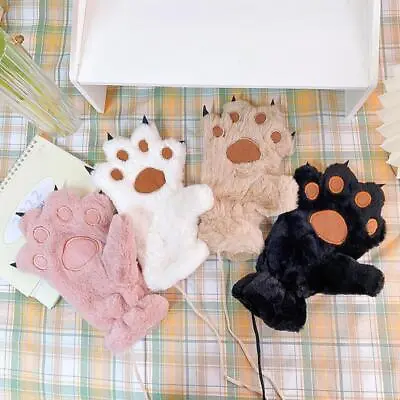 $8.43 • Buy Cute Bear Cat Paw Gloves Fluffy Plush Cartoon Animal Cosplay Full Finger Mitten