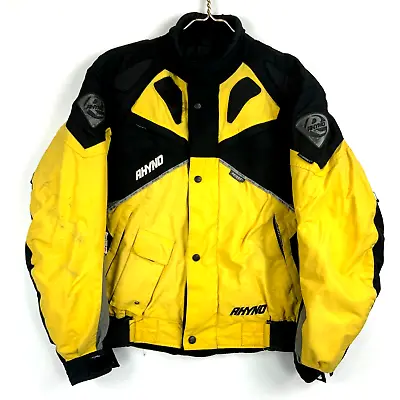 Vintage Rhyno Snowmobile Racing Puffer Bomber Jacket Size XL Yellow Insulated • $59.49