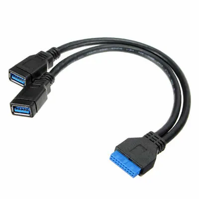 Dual USB 3.0 Female Ports To Motherboard 20pin Header Cable Splitter Front Panel • £6.95