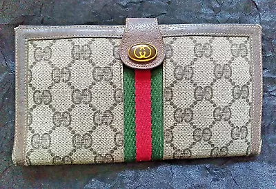 $76 • Buy Auth GUCCI Vtg GG Interlocking Long Wallet Purse PVC Leather Brown For Repair