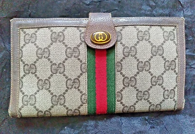 $76 • Buy Auth GUCCI Vtg GG Interlocking Long Wallet Purse PVC Leather Brown For Repair