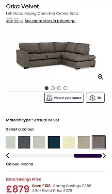 £600 • Buy DFS Orka Velvet In Mocha Left Hand Facing Corner Sofa