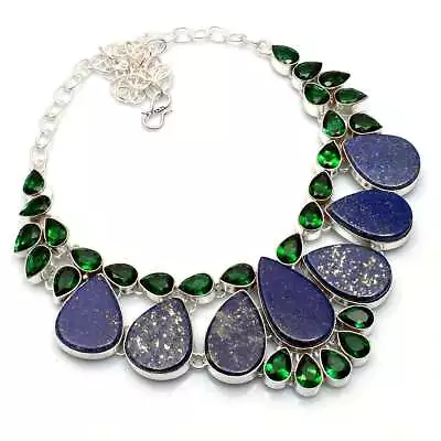 Lapis Lazuli Green Quartz Handmade Big Necklace Jewelry 98 Gms LBN-1439 • $12.50