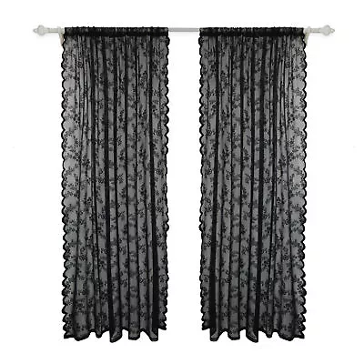 Voile Net Curtains Floral Sheer Drapes Panel Slot Top Window Curtain Home Decor • $24.52