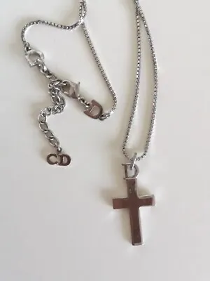 AUTHENTIC SILVER PLATE CHRISTIAN Dior CROSS AND CHAIN PENDANT Necklace • £19.99