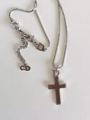 AUTHENTIC SILVER PLATE CHRISTIAN Dior CROSS AND CHAIN PENDANT Necklace • £19.99