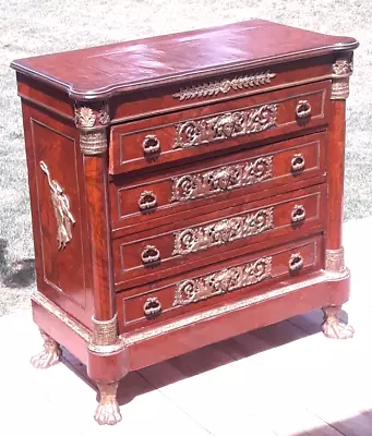 Excellent French Antique Flame Mahogany Burl Dresser Louis XVI  Ormolu Covered • $1999.99