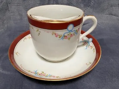 Vintage Haviland Limoges Co Mustache Cup Flowers & Ribbon Gorgeous! • $49.95