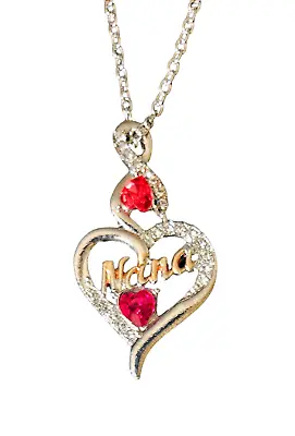 Silvertone  Nana  Heart With Red Rhinestones Necklace - New • $14.99