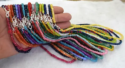 Lots 2x4mm Faceted Multicolor Rondelle Gemstone Beads Necklace 18  Silver Clasp  • $3.88