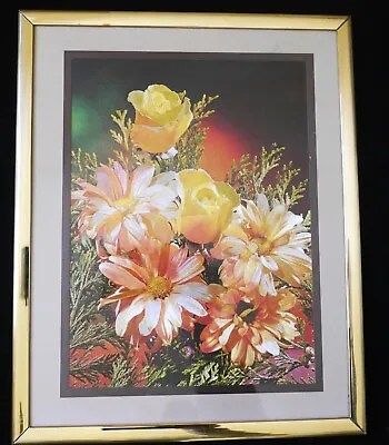 Vintage Framed Foil Picture Floral Roses 6x7 3/4 In 8x10 Frame • $14