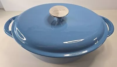 Wolfgang Puck 4 Quart Blue Enameled Cast Iron Dutch Oven Oval Cookware • $29.99