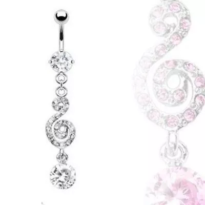 Belly Button Ring 316L Prong Set Gem Navel With Gem Paved Music Note Dangle • $9.99