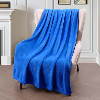 Fleece Throw Blanket For Couch Sofa Cobalt Blue  Plush Lightweight 50X60 Inches • $21.75