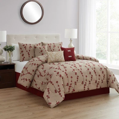 $69.33 • Buy Comforter Set Bed In A Bag Red Floral Flower Pillowcase Sheet Queen Size 7-Piece
