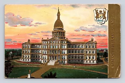 Antique Postcard State Capitol Of Michigan Lansing MI Memphis TN 1909 Cancel • $8.48