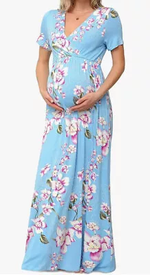 Light Blue Floral Maternity Maxi Dress Size Large • $4
