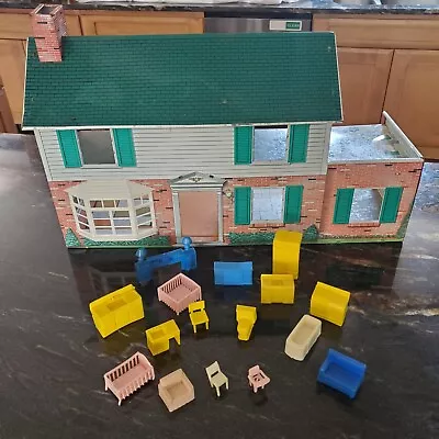 MARX Tin/Metal Litho Two Story Colonial Doll House 1960s W Furniture MCM • $149