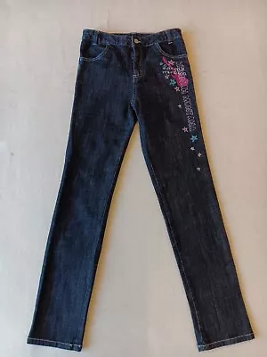 Disney Hannah Montana Girls 14  Tapered Embroidered Guitar Dark Wash Blue Jeans  • $18