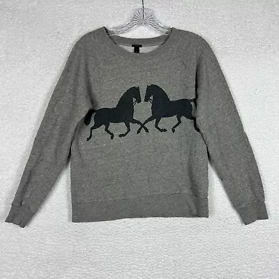 J Crew Sweatshirt Twin Horse Womens Size Small Gray Stretch Regular Fit Pullover • $15.99