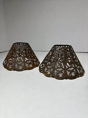 Pair Of Small Antique Metal Lamp Shades Art Nouveau • $15