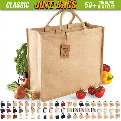 Classic Jute Shopper Bag Hessian Burlap Woven Reusable Shopping Carrier Tote Sac • £7.29